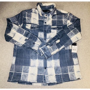 Lost‎ Enterprises Shibori Flannel Shirt Mens Large Blue Plaid Surf Skate NWT